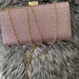 Rose gold glittered clutch with chain